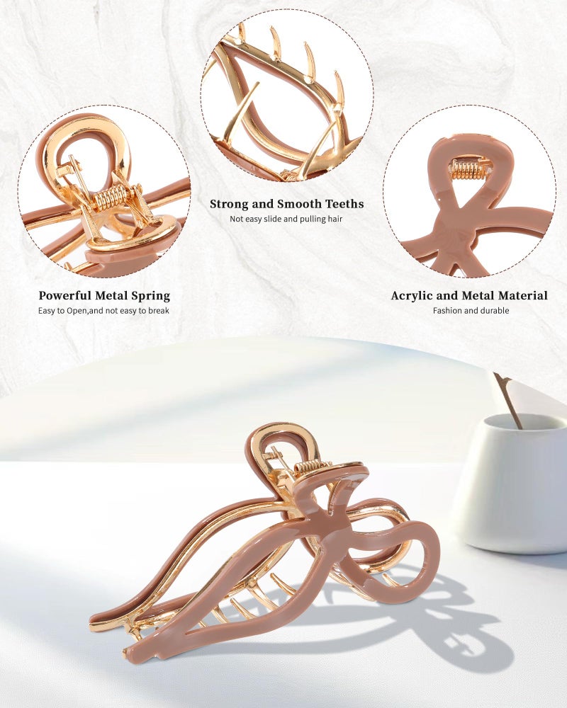 WELROG 2 Pack Metal Bow Claw Clips - Non-Slip Hair Claw Clips for Women,Elegant Large Hair Clip for Thin and Thick Hair (Gold) - Image 3